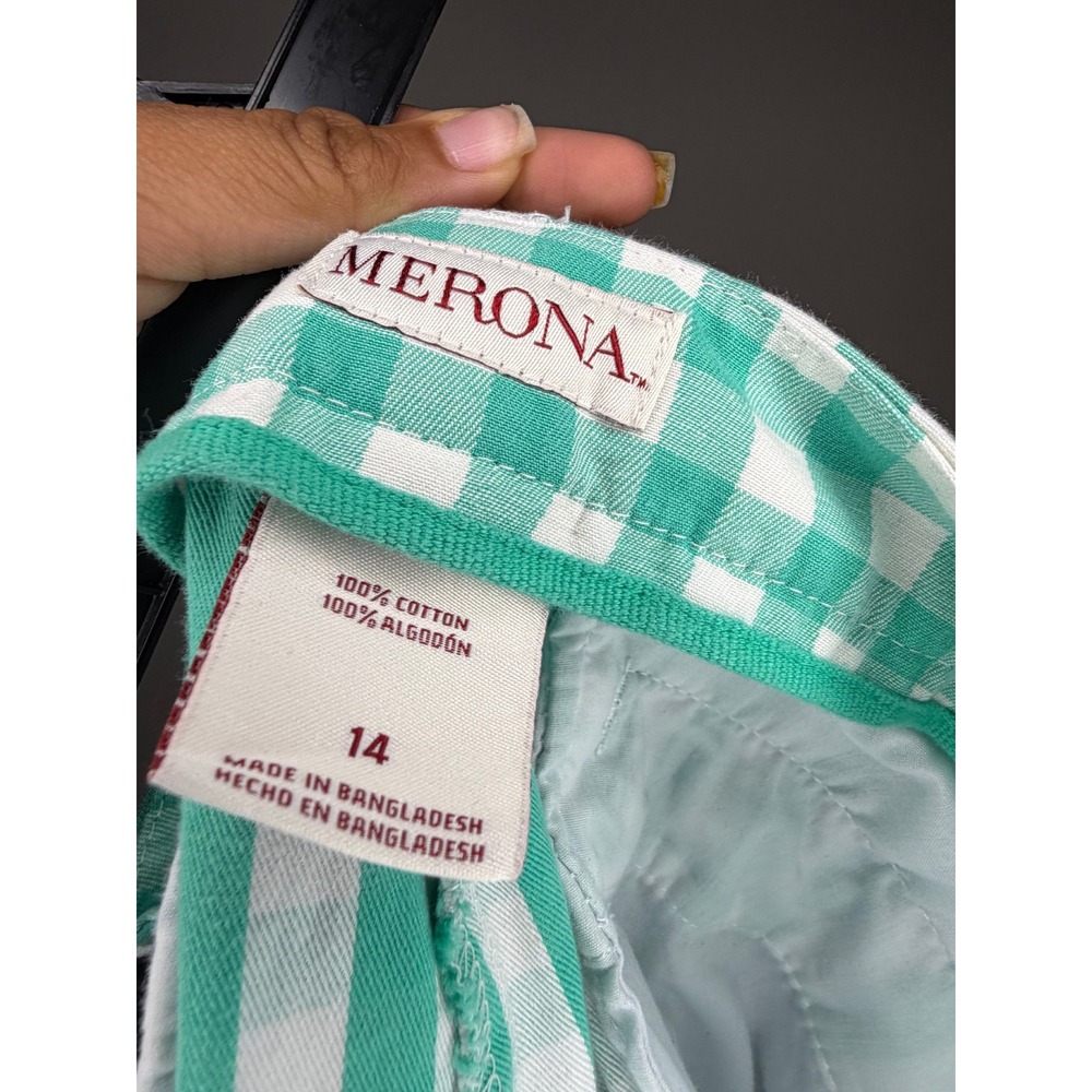 Merona Size 14 Green White Gingham Cotton Shorts Preppy Summer - Picture 6 of 6